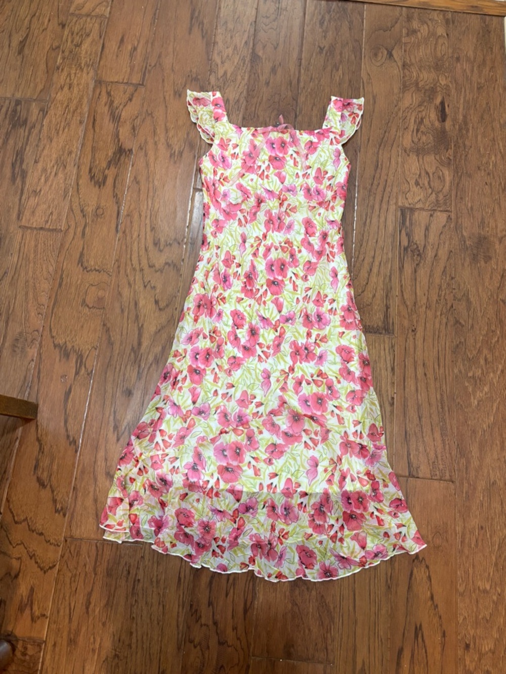 Vintage Y2K Pink Floral Mini Dress Flutter Strap Coquette XXS XS - Picture 3 of 14